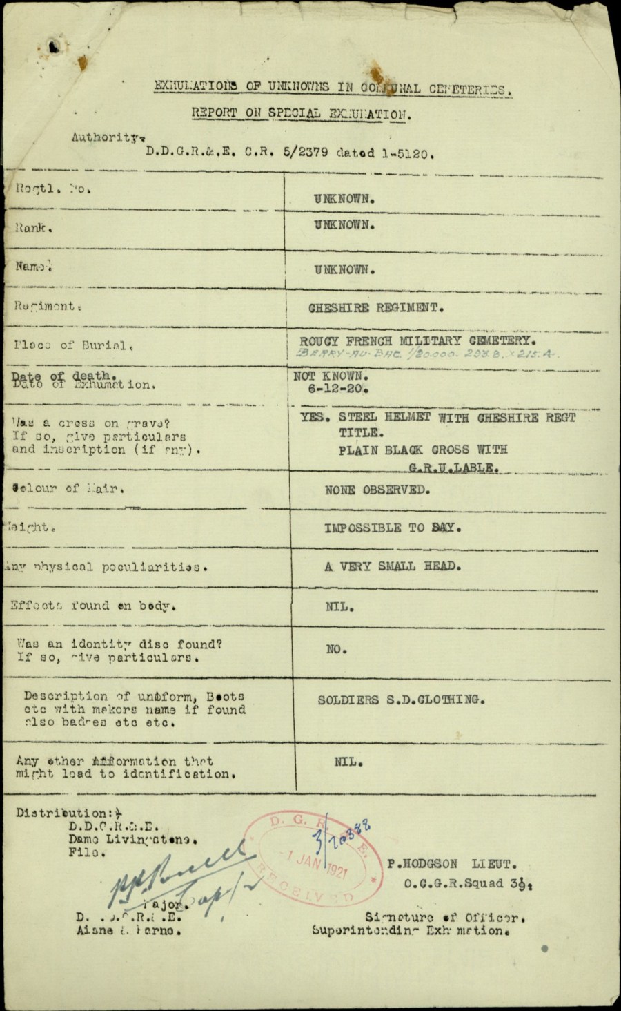 Exhumation for Dame Livingstone file