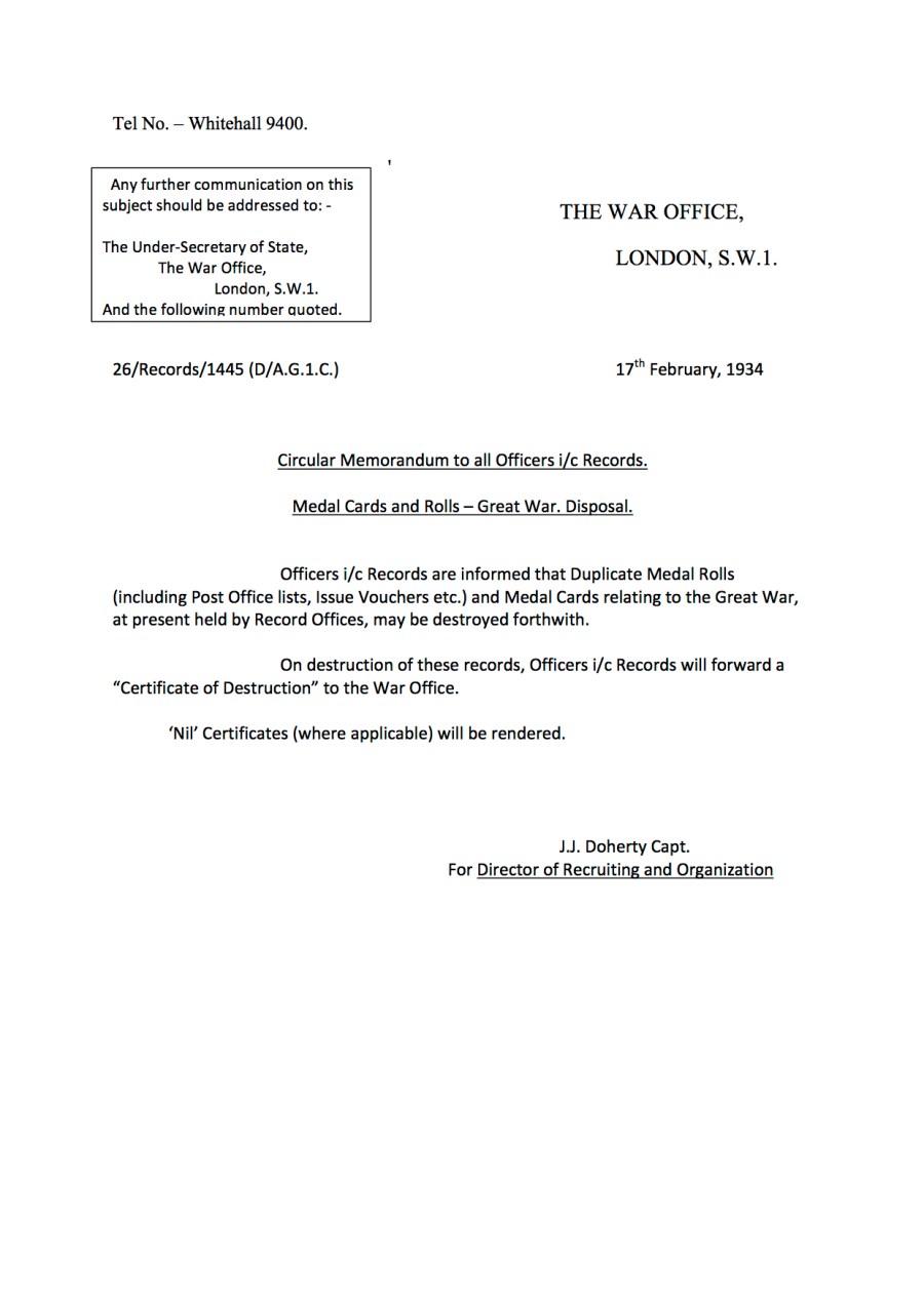 Destruction Medal Rolls 1934