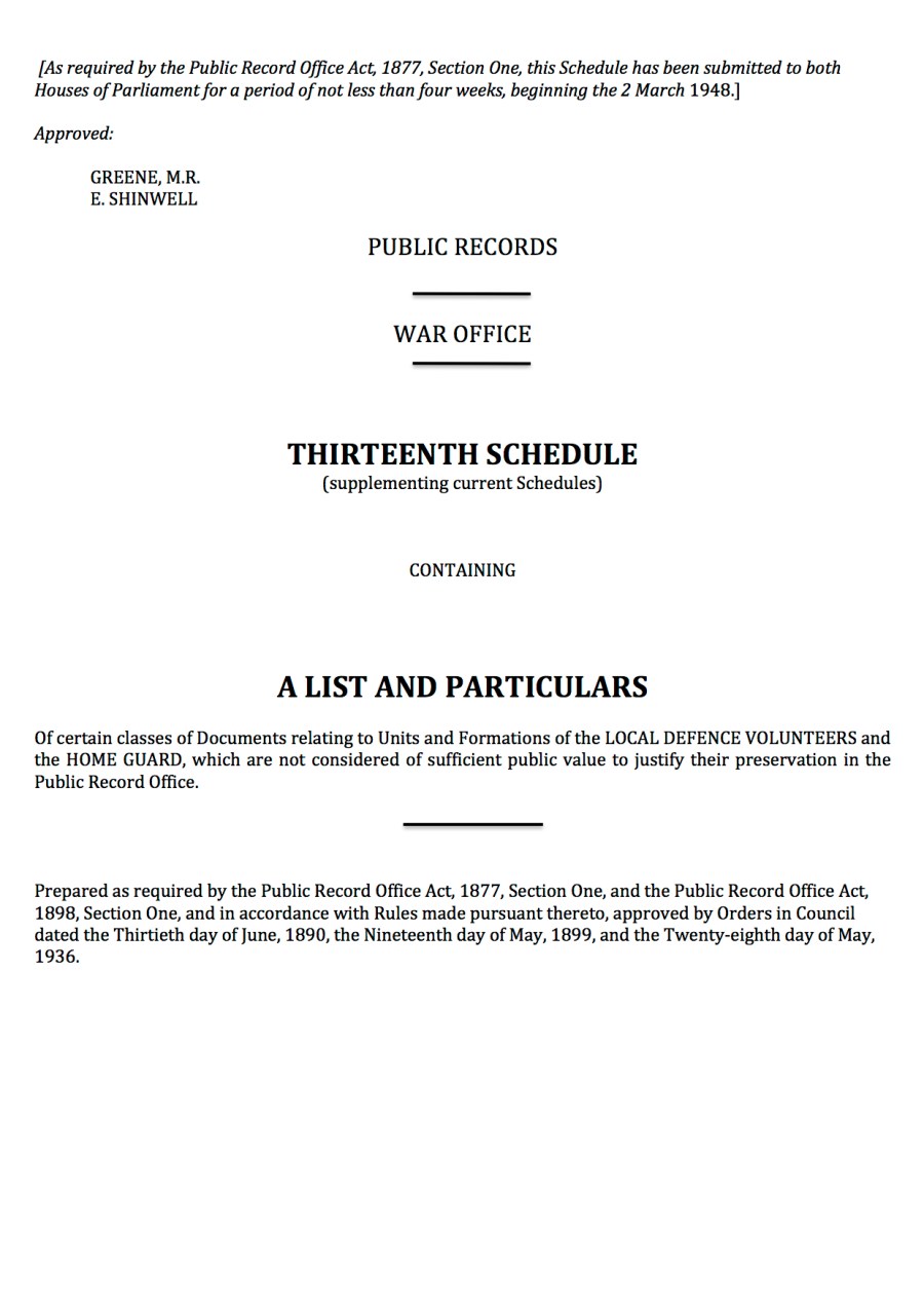 1948 Home Guard Schedule