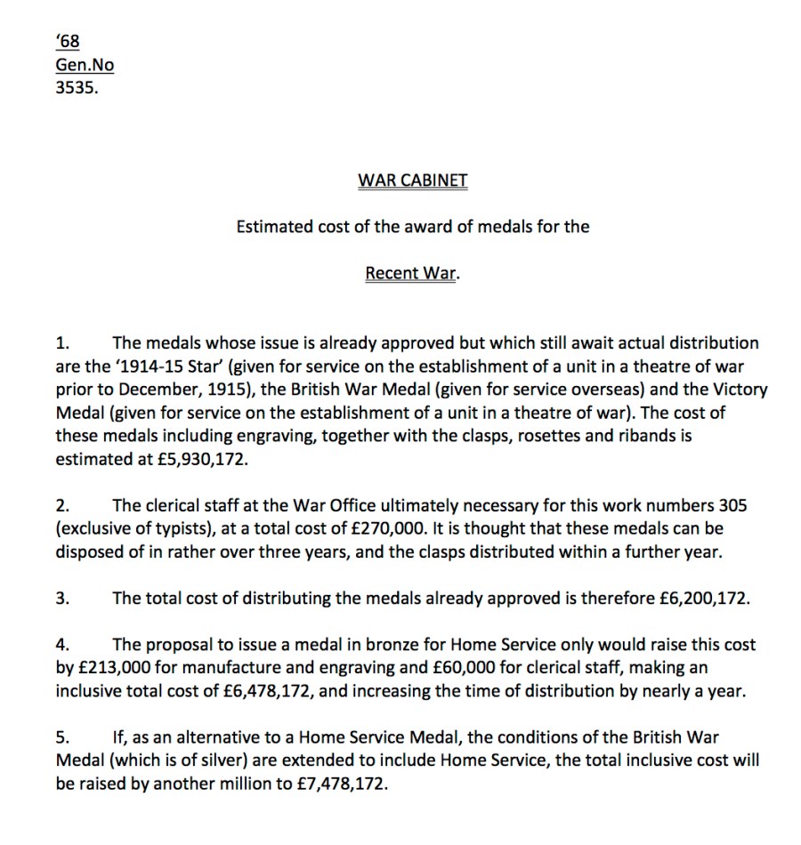 Estimated Cost of War Medals & Clasps2.2