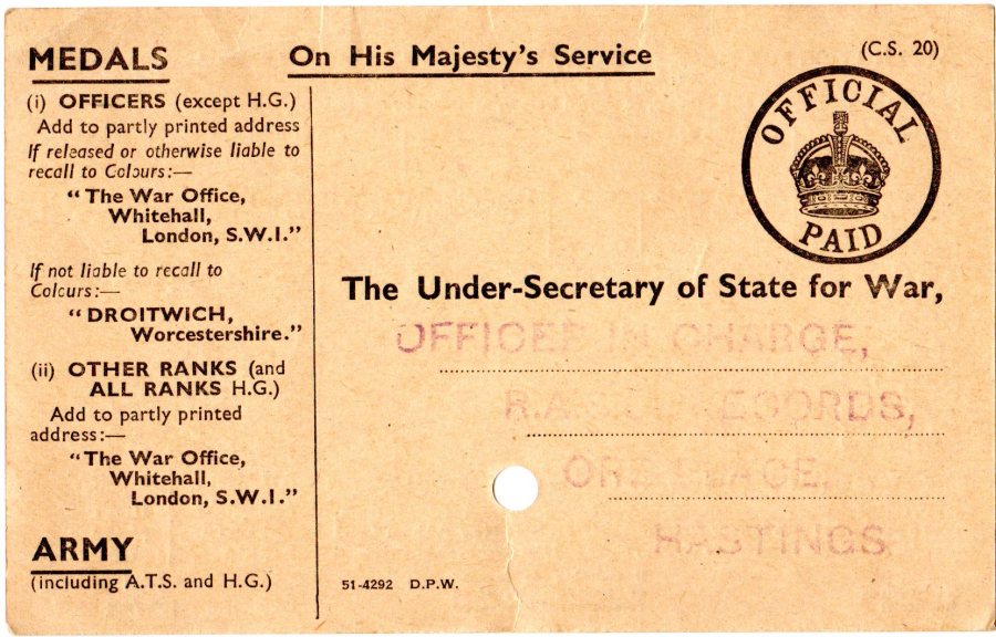 WW2 Medal Card Front